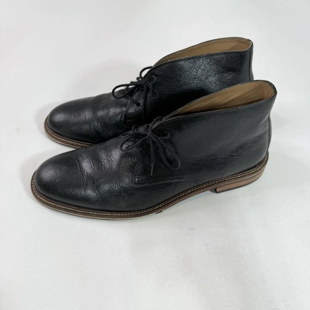 Leather Chukka Boots Mens Size 12 Black Pebbled Lace Up Ankle Dress C22940